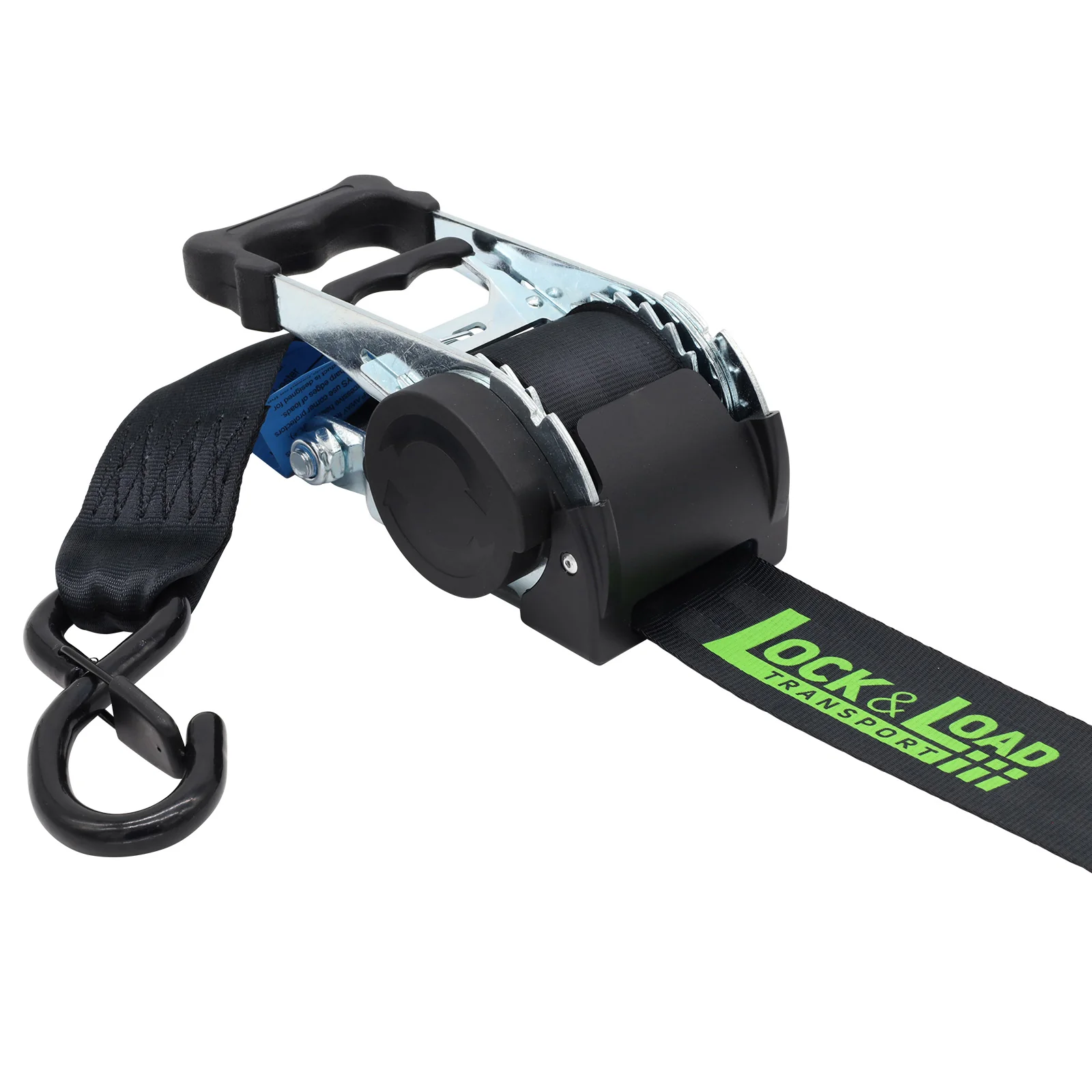 Pair of Black Retractable Ratchet Straps with Safety Clips 50mm Wide 3m Long - RW116 - Image 6