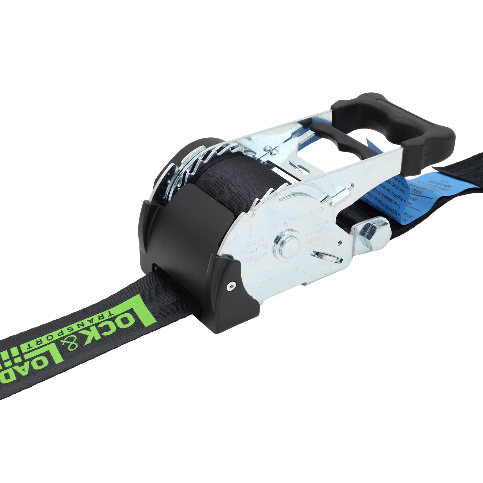 Pair of Black Retractable Ratchet Straps with Safety Clips 50mm Wide 3m Long - RW116 - Image 7