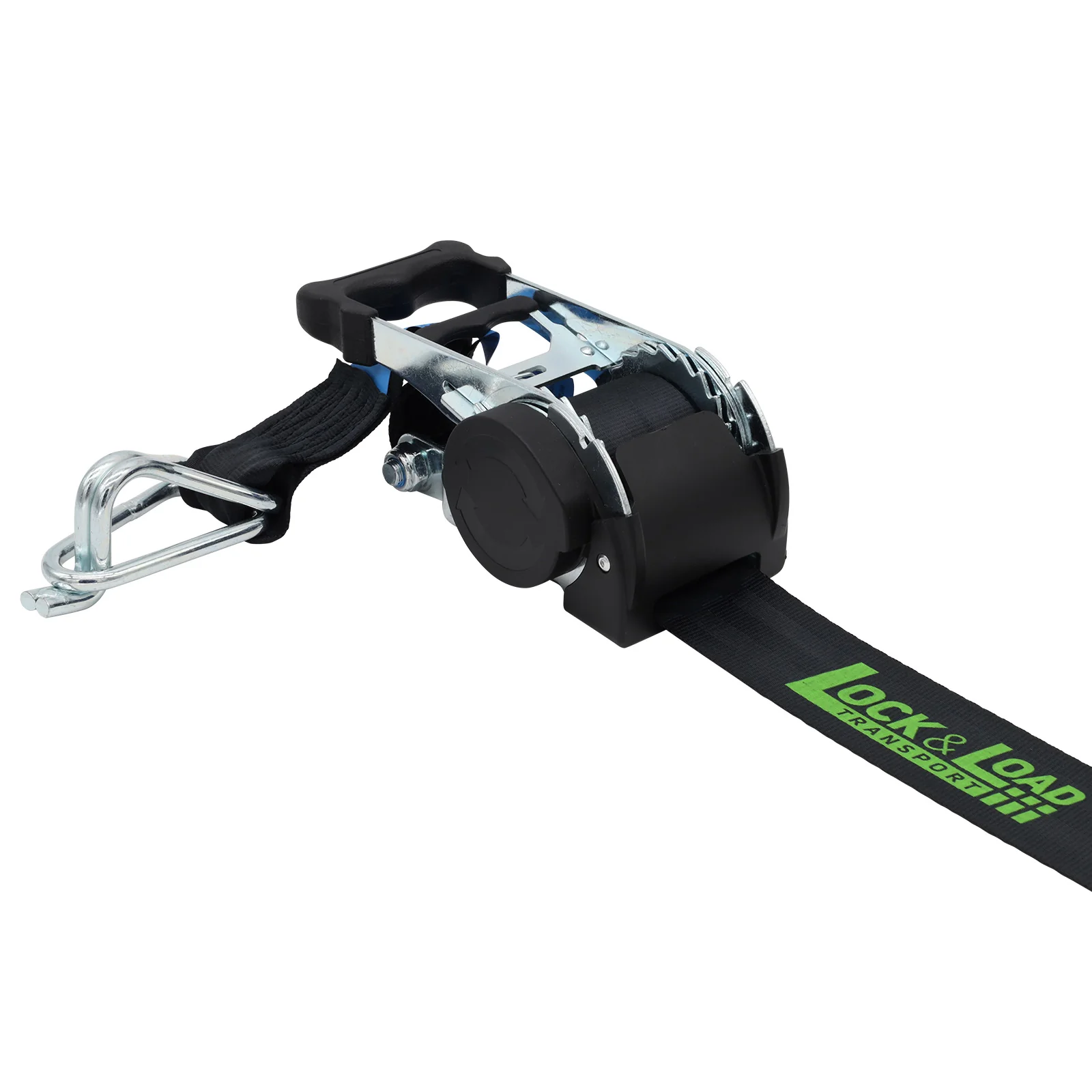 Pair of Black Retractable Ratchet Straps with Swan Hooks 50mm Wide 3m Long - RW216 - Image 5